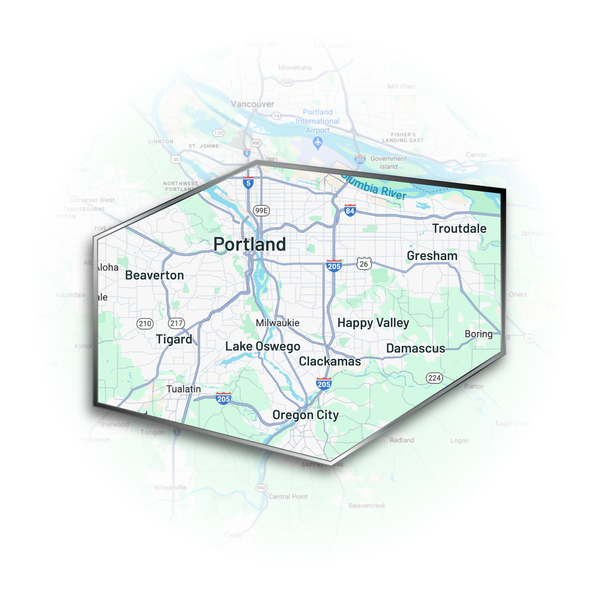 Map of the Portland metro cities Paint Logic Enterprise serves
